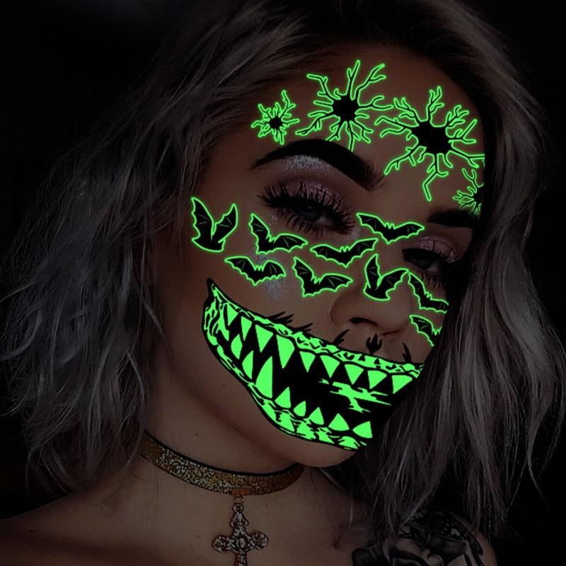 Mary Funny Halloween Horror Mouth Luminous Tattoo Sticker, Face Sticker, Three-dimensional Spider Scar Waterproof