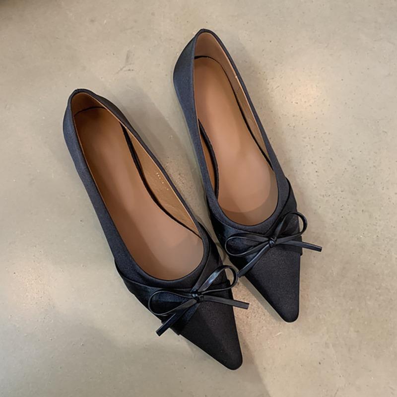 2026 Spring Pointed Toe Women Commute Flats Concise Shallow Slip On Ladies Shoes Soft Sole Butterfly-knot Eelgant Dress Shoes