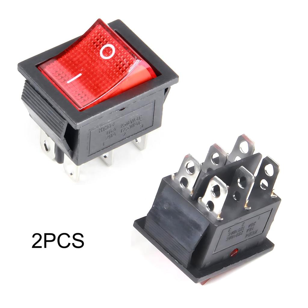 Fielect 2Pcs ON/Off Boat Rocker Toggle Switch 6 Pins 2 Position AC 250V/16A 125V/20A Toggle Switch with Red Light