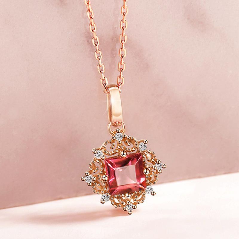 Rose Gold Color Pendant Gemstone Natural Red Ruby Treasure Pendant 45cm Necklace Jewelry Pendant