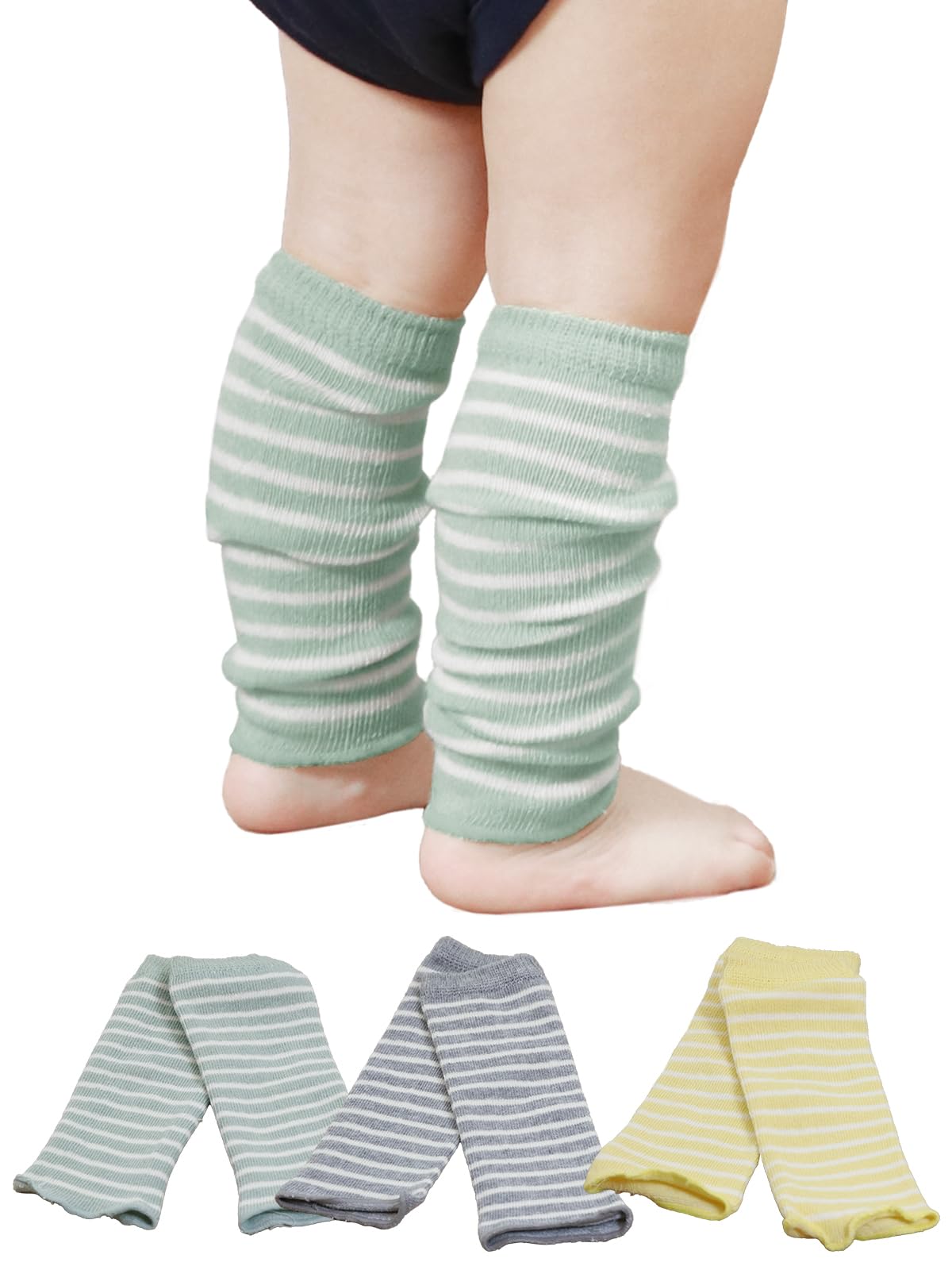 

Maison Peony Baby Leg Thick for Newborns Made in Japan Warmers, 3-Pair Set, Striped, 100% Cotton, (3-24 Months), Gift, Present, (Pistachio, Charcoal,