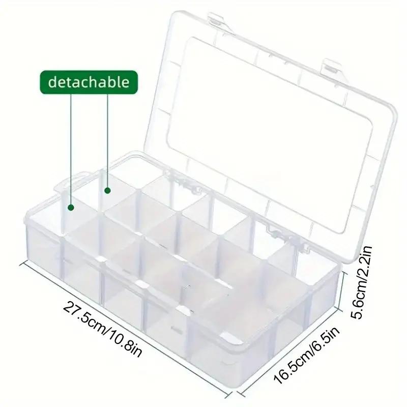 1 Piece 15 Grid Transparent Office Storage Box with Adjustable Dividers, Plastic Storage Container for Art Painting