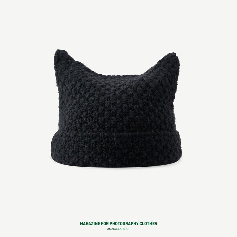 Abbey wind cat ears hat women's autumn and winter yk striped knitted hat cute warm pullover wool hat