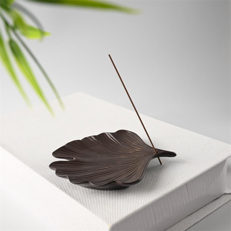 Ceramic Ginkgo Leaf Incense Holder for Sandalwood, Coil, and Line Incense - Indoor Tray and Decorative Plate.