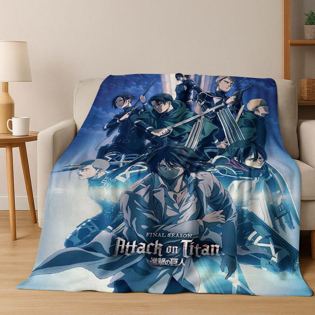 2026 New Anime Attack on Titan Eren Mikasa Cartoon Flannel Blanket,Cozy Soft Throw Blanket for Home Bedroom Bed Sofa Cover Kids