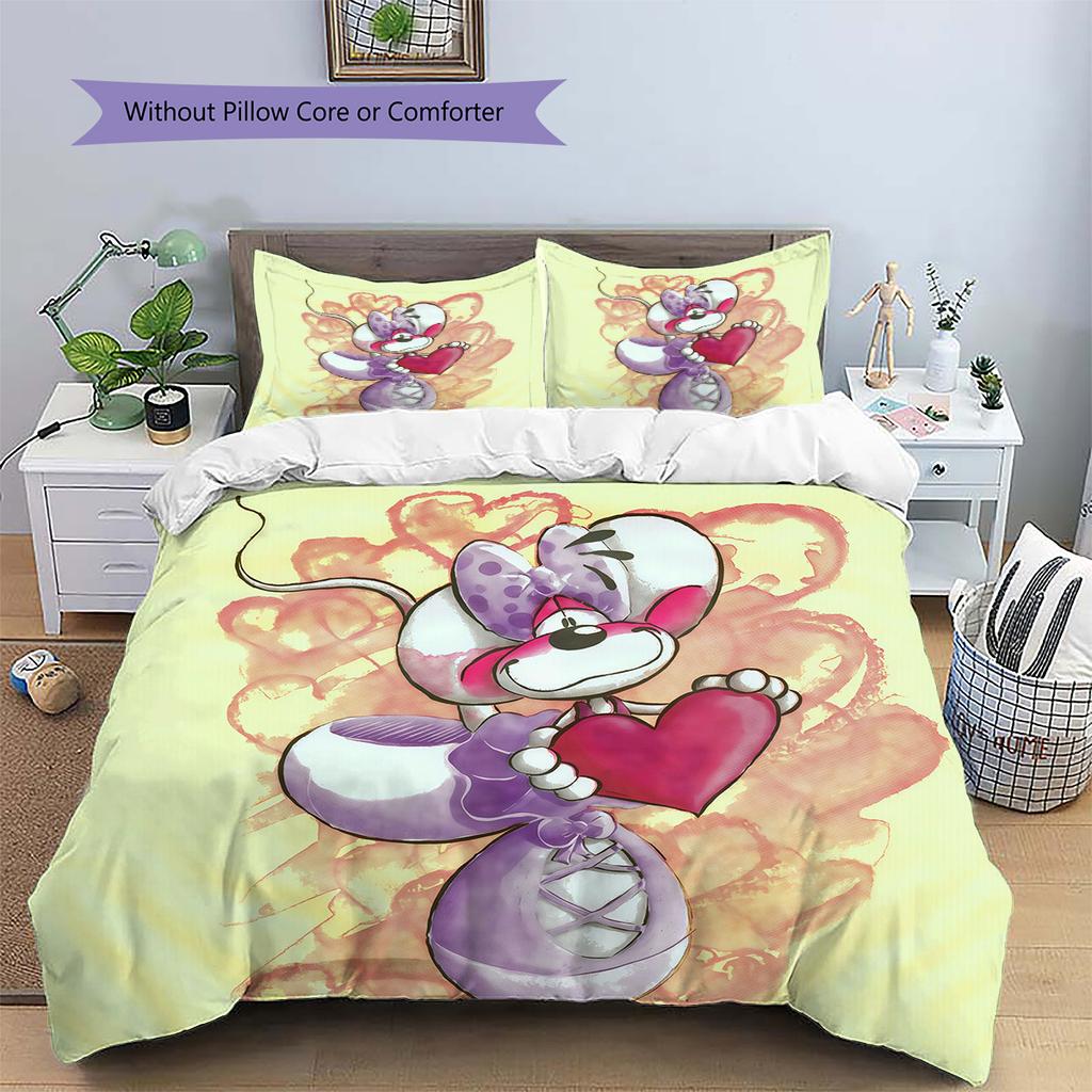 Diddl Pattern Bedding Quilt Set Home Decoration Gift (1 * Duvet Cover + 2 * Pillowcase Without Core)
