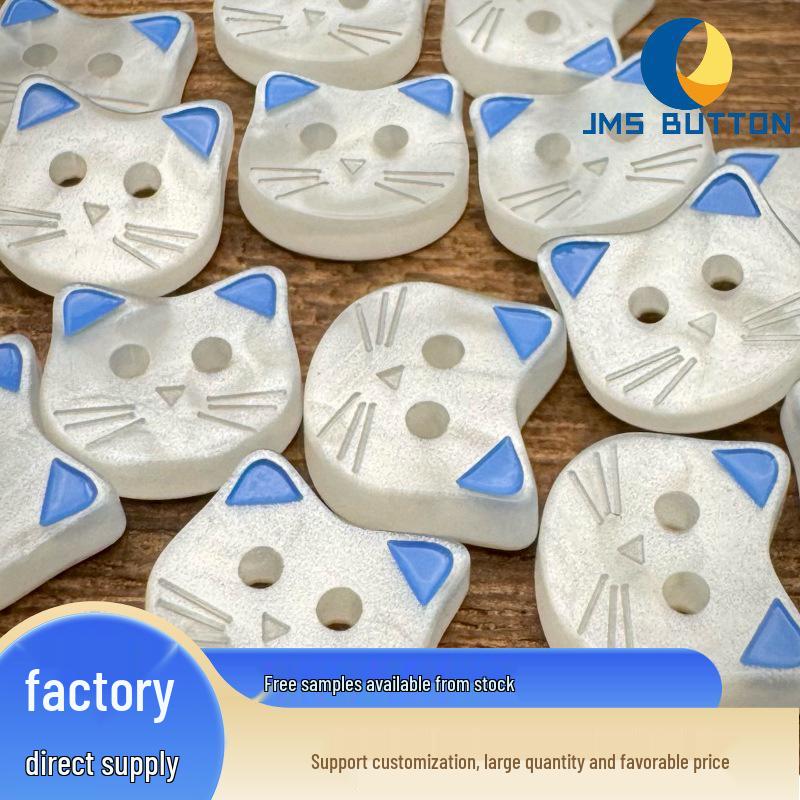 Cute Kitten Cartoon Baby Blue Sweater Cardigan Decorative Handmade Buttons for Kids