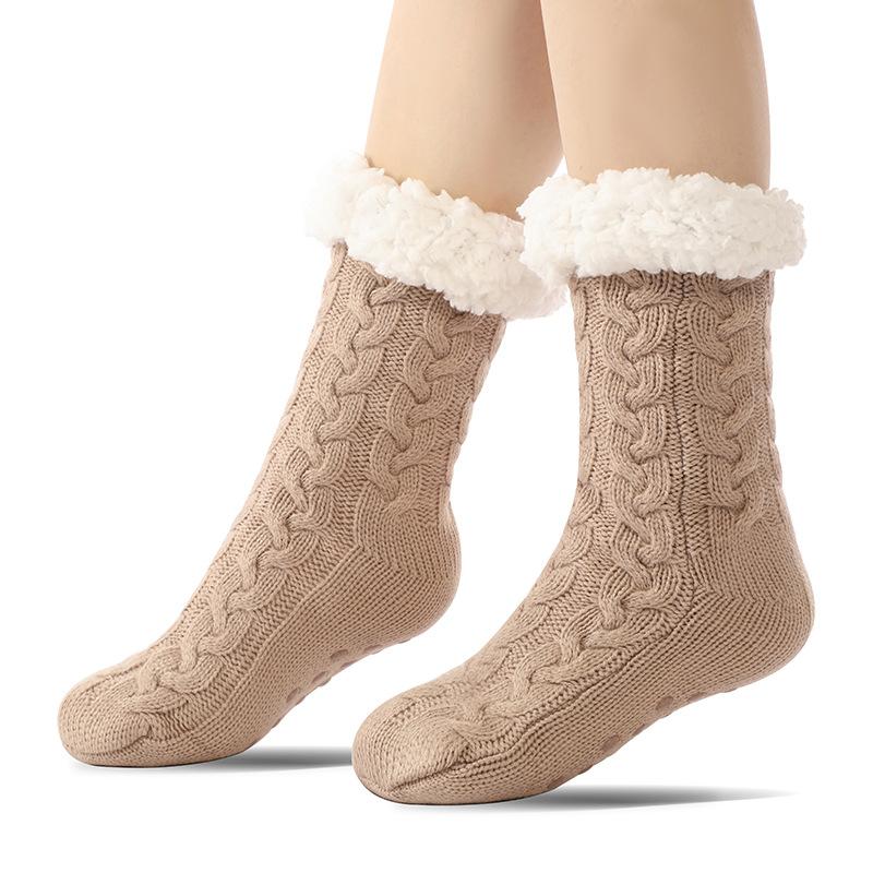 Winter Thick Slipper Socks for Women Non Slip Warm Fuzzy Socks With Soft Fleece Lined Home Grips Socks Womens Solid Fluffy Slipper Socks with Grippers