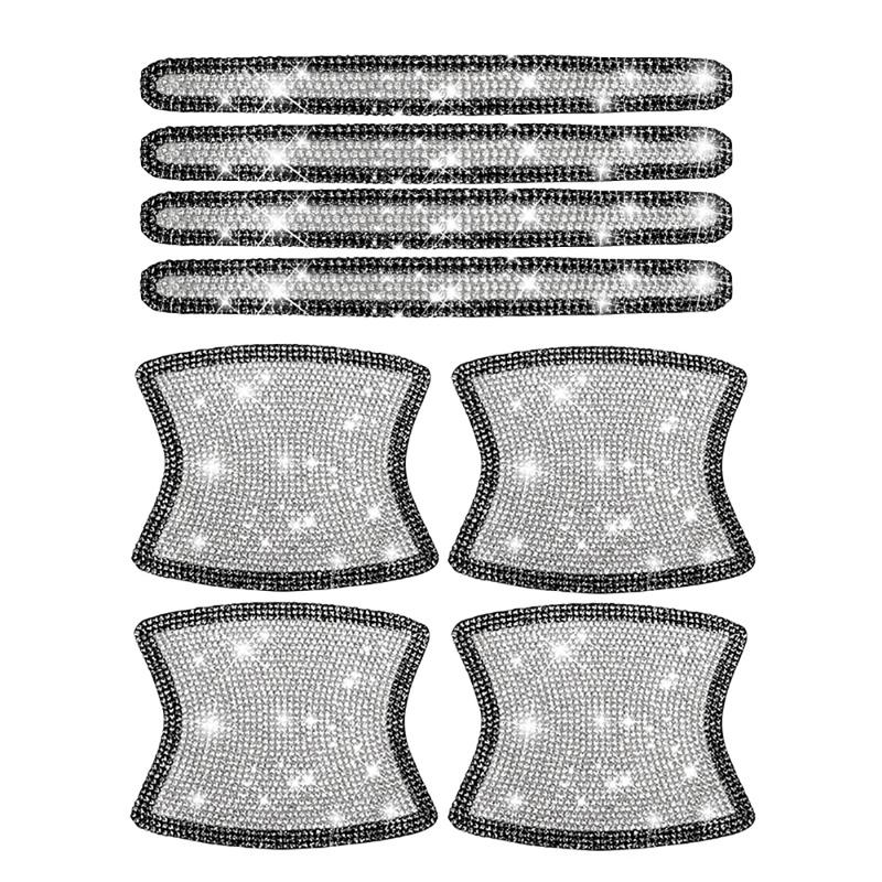 8PCS Car Door Handle Sticker Decal Warning Diamond Auto Strip Driving Safety Bling Car Accessories for Girls Wholesale Universal