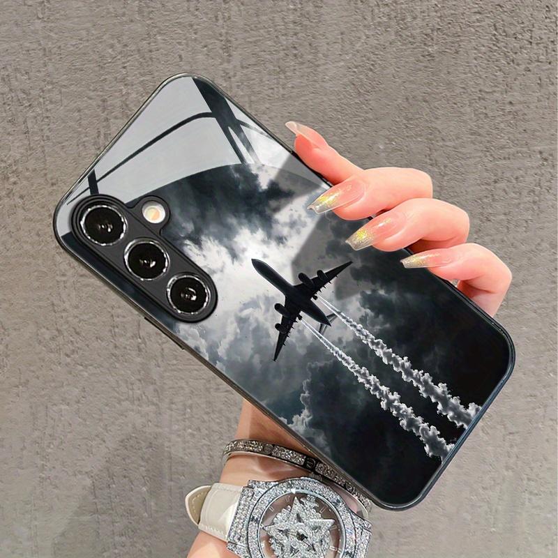 Fashion airplane pattern glass phone case suitable for Samsung Galaxy S26 S25 S24 S23 S22 S20 FE Ultra Plus anti fall back cover