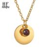 Stainless Steel Polished Round Pendant Necklace with Engraved Birthstone for Women