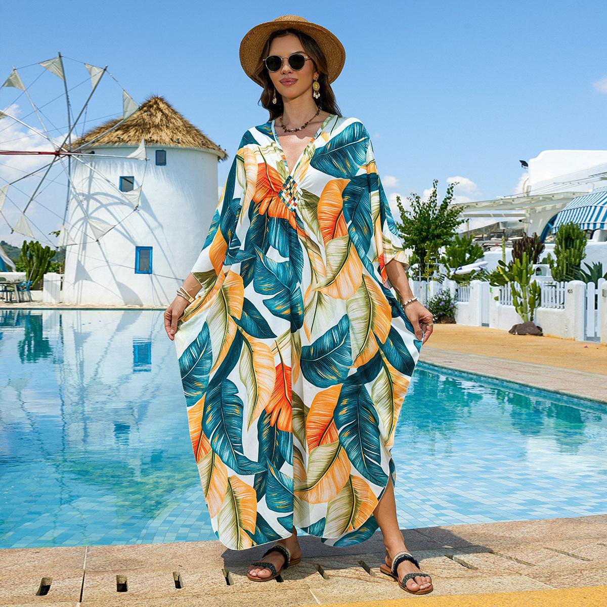 

Пляжные кафтаны для женщин с принтом, ручной работы, платья макси, накидки для купальников, летние праздничные наряды One size