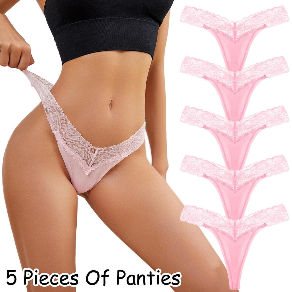 5-Piece Plus Size Women's Lace Low-Rise Thong Set