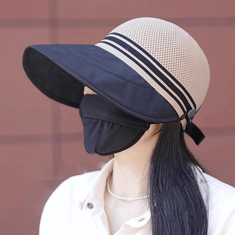 Spring hollow big brim sun hat outdoor UV protection baseball cap women's fashion versatile hat can hang masks