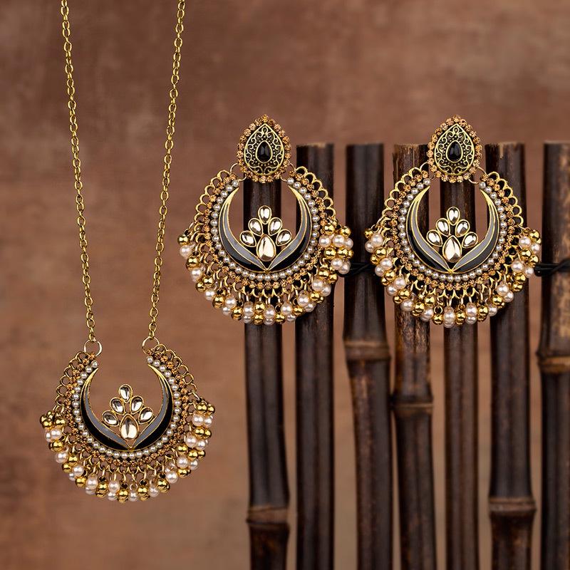 

Комплект этнических индийских серег и ожерелья из драгоценных камней Юго-Восточной Азии