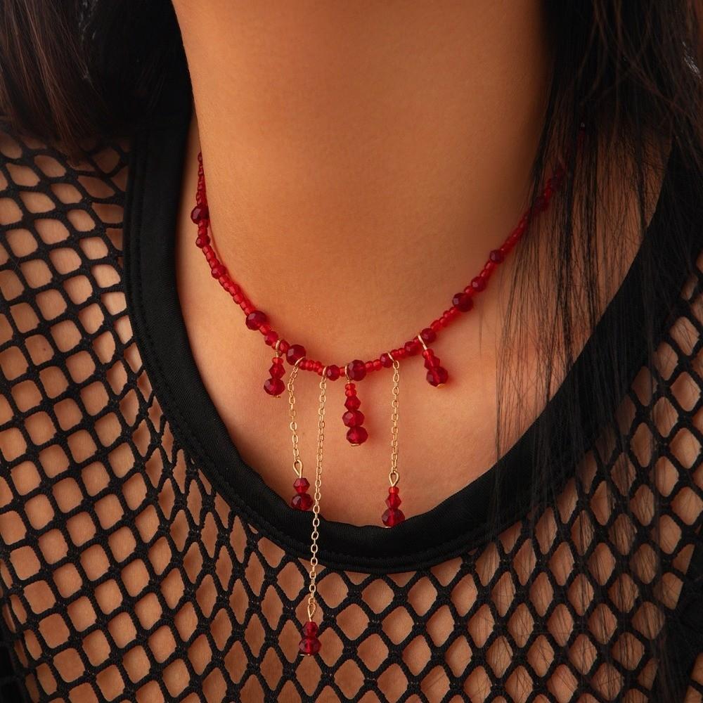 Gothic Halloween Collarbone Chain Red Halloween Choker Fashion Blood Drop Necklace Girl