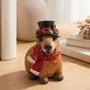 Whimsical Animal Ornaments for Courtyard Christmas Capybara Resin Figurine, Statue with Santa Hat Scarf Wreath, Artistic Crafts Windowsill