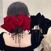 Tassel Velvet Bow Hair Clip Cloth New Year Headwear Elegant Bowknot Spring Clip  Ponytail Holder