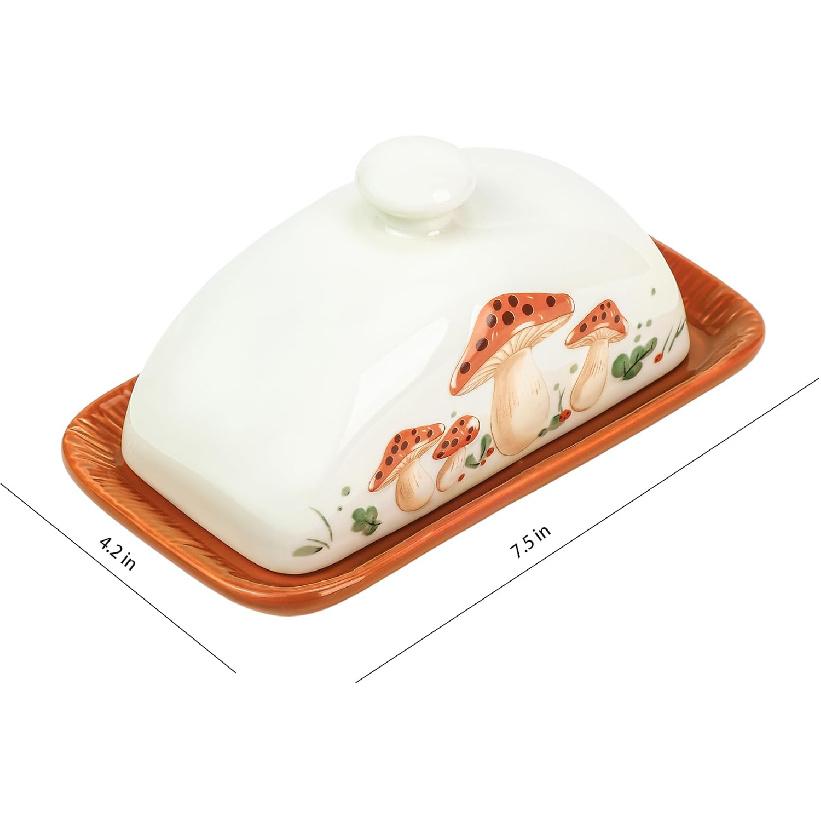 Керамическая масленка с крышкой, масленка, тарелка для масла, поднос для кухонной столешницы, грибной узор, масленка-горшочек, хранитель, контейнер