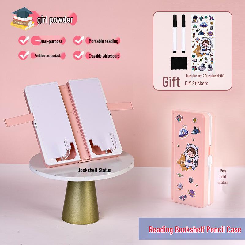 Multi-Functional Reading Stand & Pencil Case: Dual-Use Stationery Box and Bookshelf