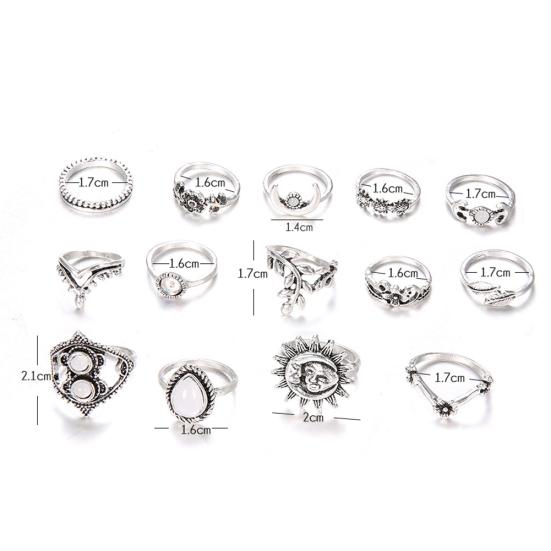 14-teiliges Vintage-Sonnenblumen-Mond-Finger-Midi-Knuckle-Ring-Set für Damen, Party-Schmuck
