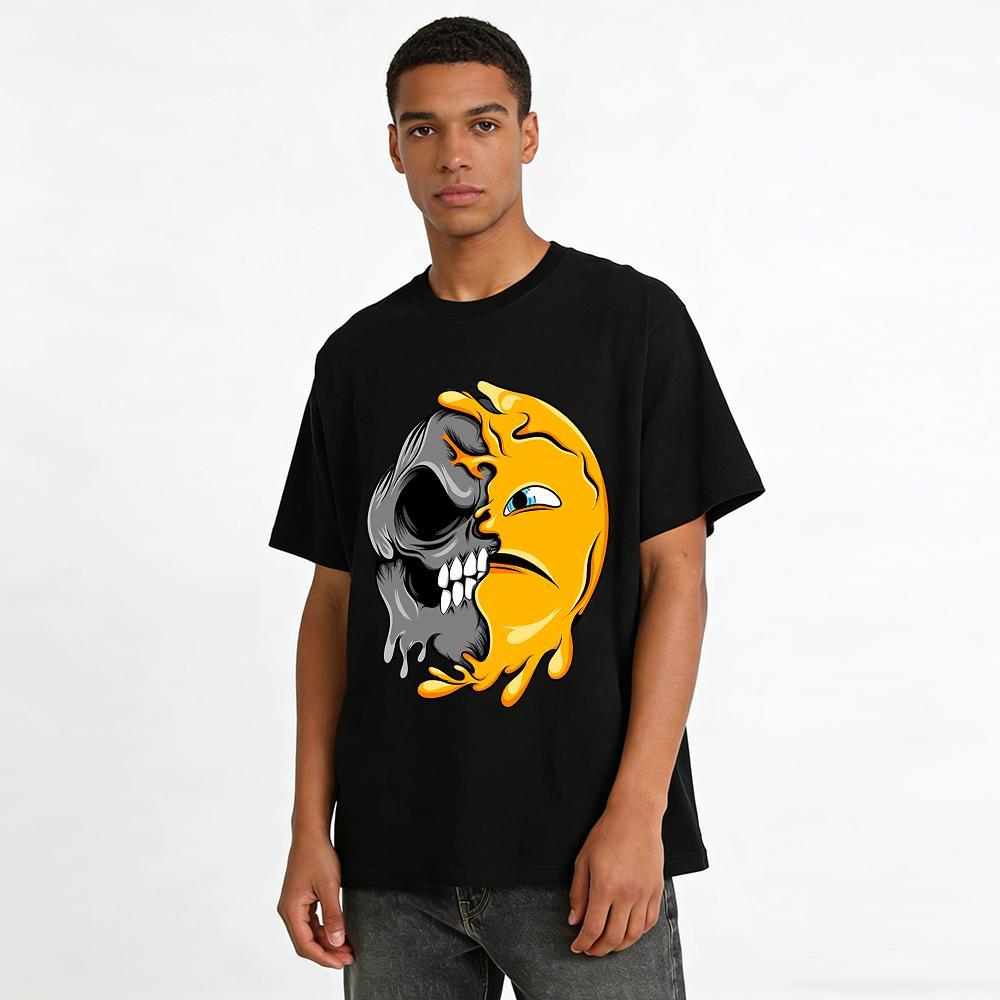 Melting Skull Smiley Print Trendy Casual Short Sleeve T-Shirt Pure Cotton T-shirt