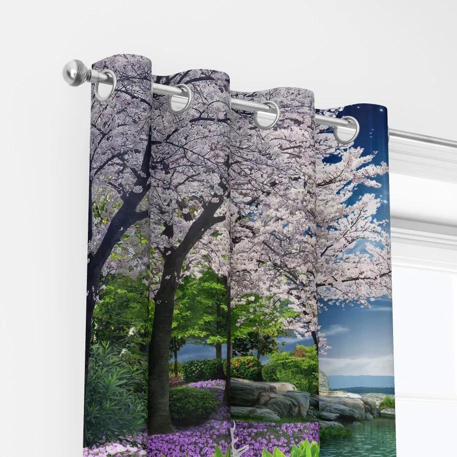 2 Pezzi Tende Luna per Soggiorno Set di Tende per Finestra Albero di Ciliegio per Decorazione Camera da Letto Estetica Boho Arredamento Sfondo Casa