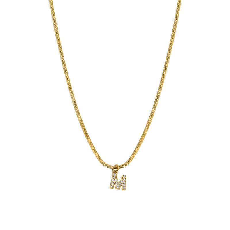 Neckontheline Diamond Letter Necklace European and American Ins Style Simple and Versatile Short Necklace Fine Snake Bones Chain