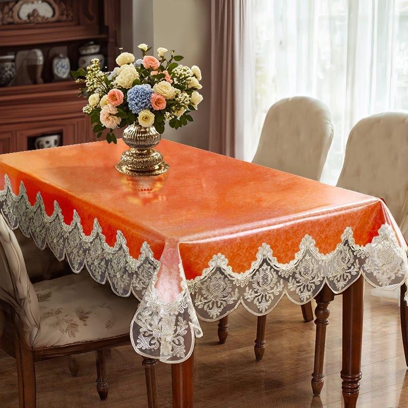 1pcs No-rinse Tablecloth Oil Wax Lace Tablecloth Anti Oil Anti Fouling Protective Pad Waterproof Heat-resistant Dining Table Mat Easy To Maintain
