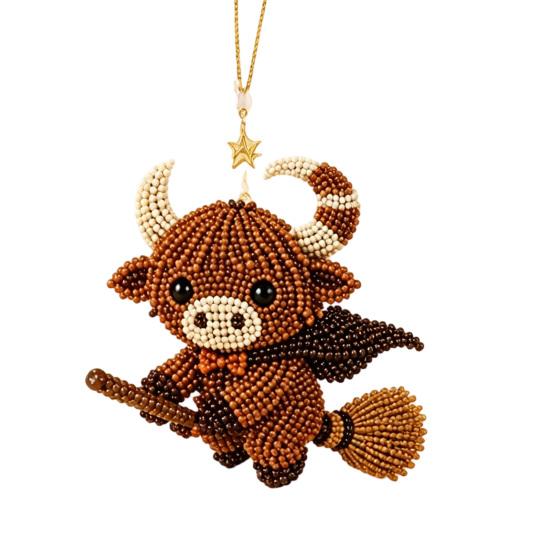 DIY Highland Cow Beading Kit Cute 3d Cow Bead Craft Pendant with Colorful Beads