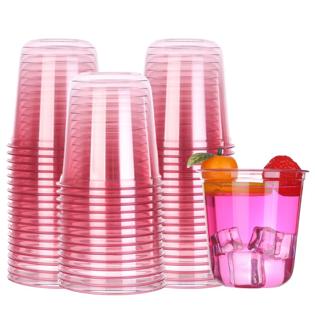 100 Adet 12Oz/360Ml Pembe Tek Kullanımlık Bardaklar Şeffaf Plastik Kokteyl Bardakları Tatlı Bardakları İçki Bardakları Pembe Parti Şarap Bardakları Düğün İçin