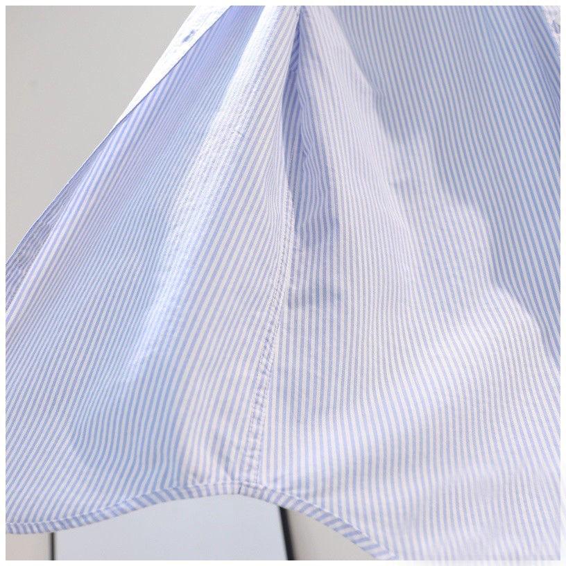 Light Blue Pinstripe Cotton Shirt - Spring 2023 Loose Casual Long Sleeve with Single Pocket