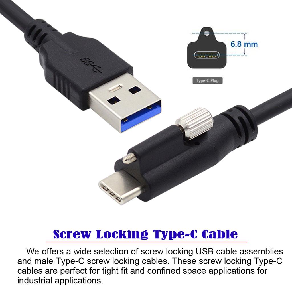 UC-045-2.0M 2m USB-A 3.0 Male to Type-C 3.1 Single Screw Locking Cable Data Cord (without Chip,M2 Screw)
