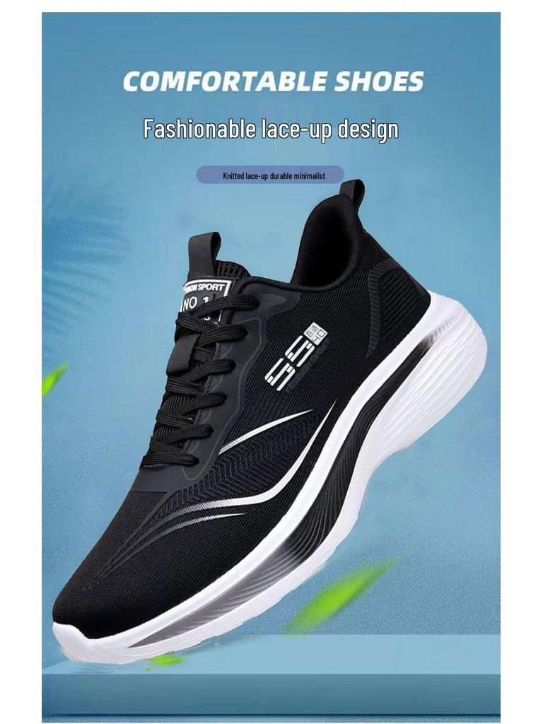 Men's Plus Size 45 Mesh Leather Running Shoes - Lightweight, Casual, Spring/Autumn Dad Sneakers