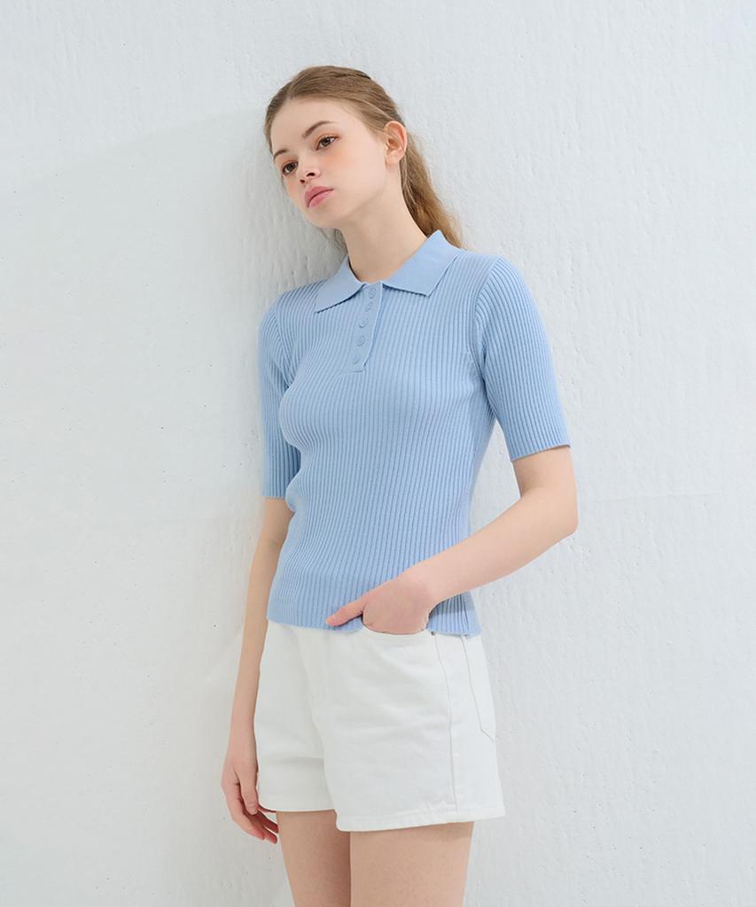 Kamino Ribbed Collar Knit Blue