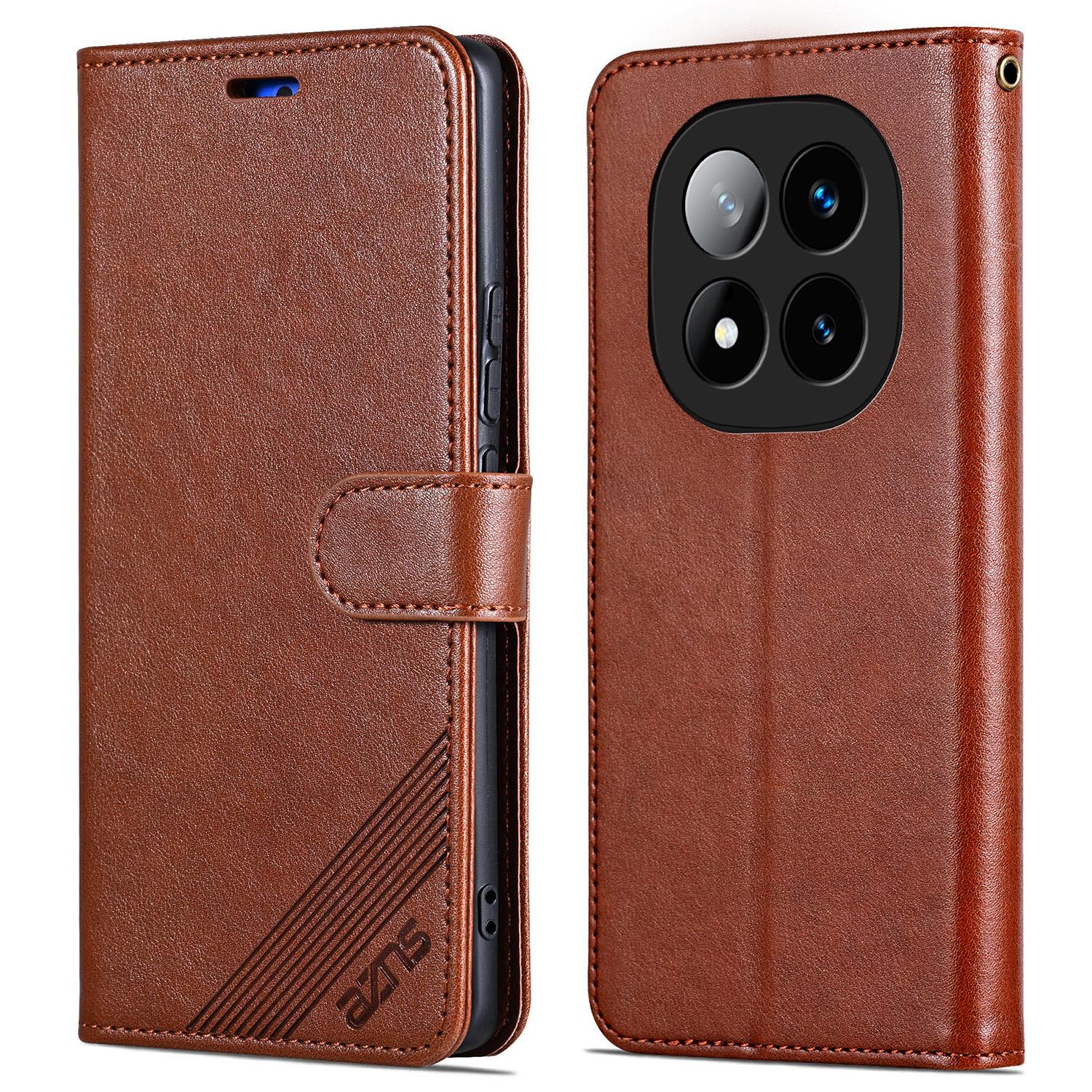 

For Xiaomi Redmi Note 14 Pro 5G/Poco X7 5G Case Anti-Scratch PU Leather Stand Wallet Phone Cover Brown