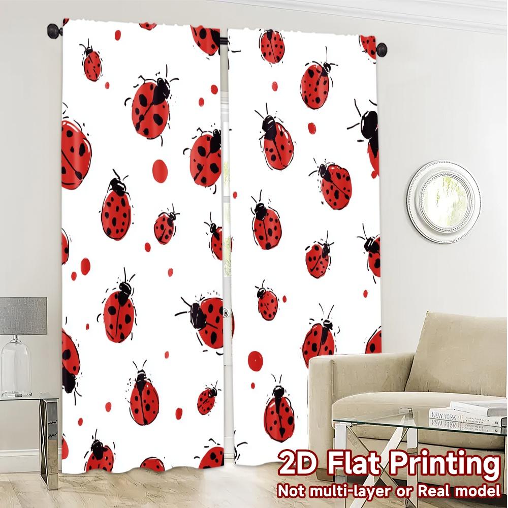 2pcs   2D FLAT PRINTING Curtains (Without Rod) Ladybug Parade(1) Popular Minimalist Curtains Machine Washable Fabric Curtains