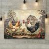Canvas Wall Art Featuring a Rustic Vintage Rooster And Chicks, Perfect for Pastoral Canvas Poster and Prints Wall Art Pictures for Hall Living Room