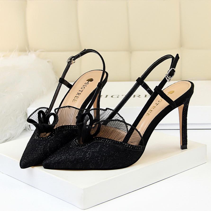 Fashion 2025 Women Summer 9cm High Heels Lace Sandals Lady Fetish Stiletto Pumps Female Escarpins Strappy Mesh Party Green Purple Shoes