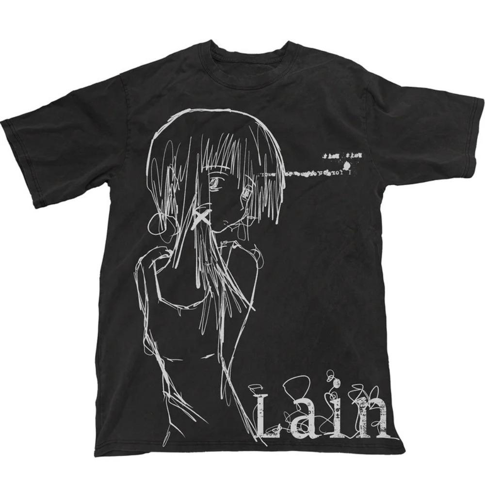 

Lain Graphic Print Autumn Cotton Unisex Tshirt Short Sleeve Street Fashion Trend Clothing Street T Shirt Women Women Clothing 4XL