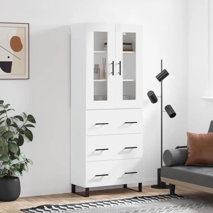 VidaXL Buffet haut Blanc 69,5x34x180 cm Bois d'ingénierie 3198425