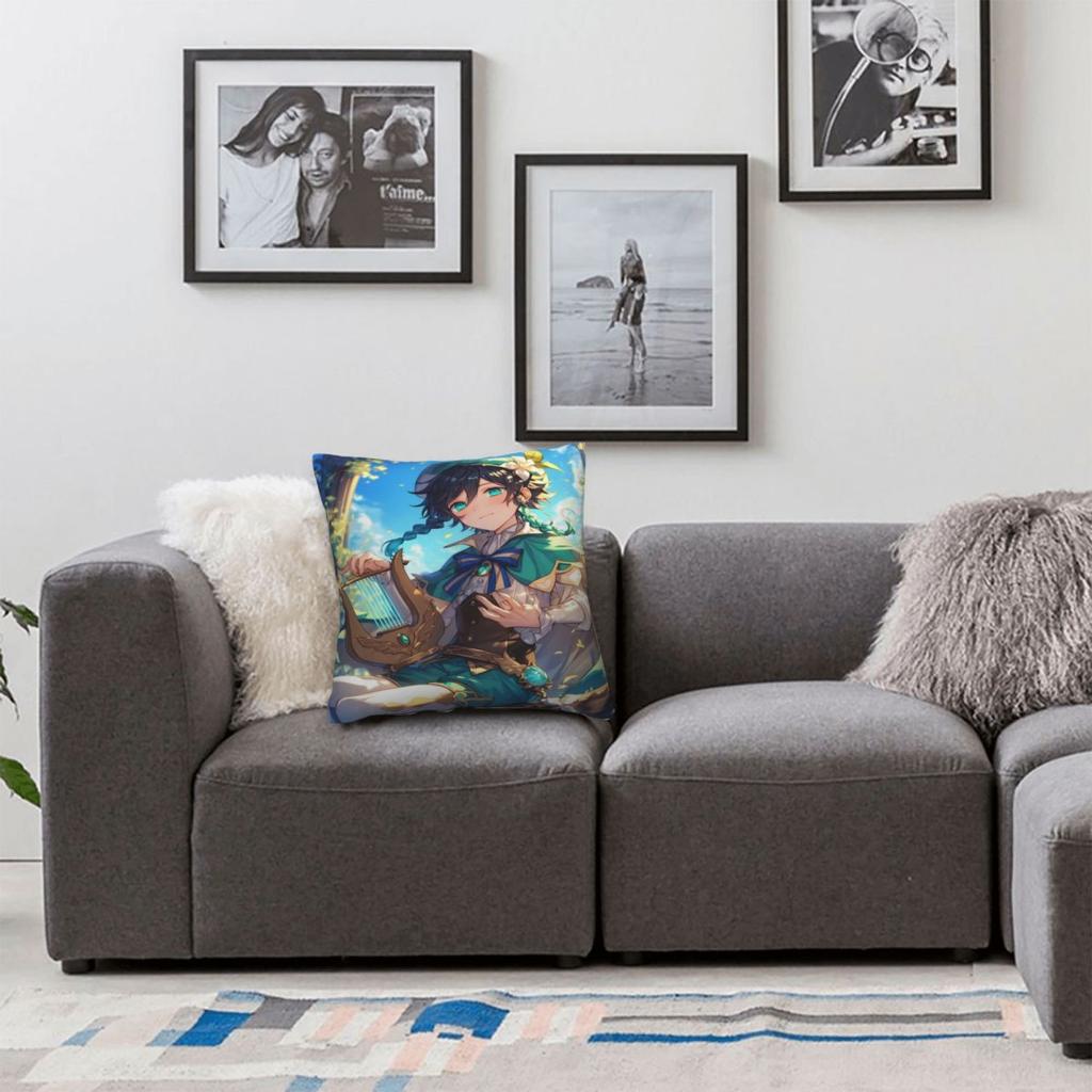 Pillow Cover Genshin Impact Venti Custom Diy Cushion Cover Funny Pillow Case For Sofa Home Decoration Pillowcases