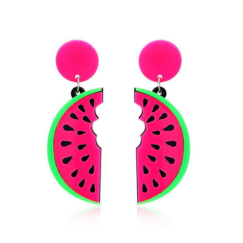 Trendy Funny Fruit Vegetables Acrylic Women's Drop Earrings Cute Strawberry Watermelon Lemon Cherry Dangle Earring Party Jewelry