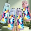 1PC Rainbow Mermaid Unicorn Pattern 750ml Color Plastic Sports Water Bottle Leakproof Flip Straw Lid Suitable for Sports Office Home Use
