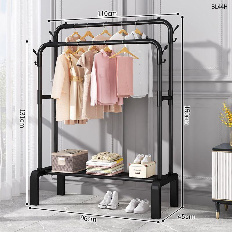 Plastic Floor-Standing Balcony and Bedroom Clothes & Hat Rack, with Folding Drying Pole and Storage.
