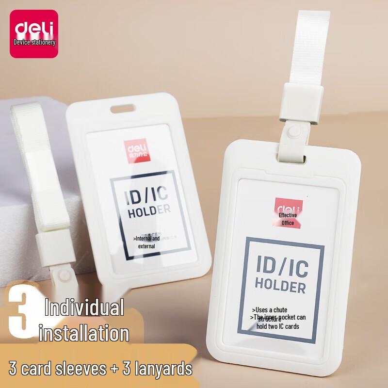Deli Vertical Double Card ID Holder with Lanyard