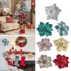 Artificial Christmas Flowers Large Glitter Magnolia Decoration Sparkling Xmas Tree Ornaments Wreath Garland Home Party Decor DIY Crafts