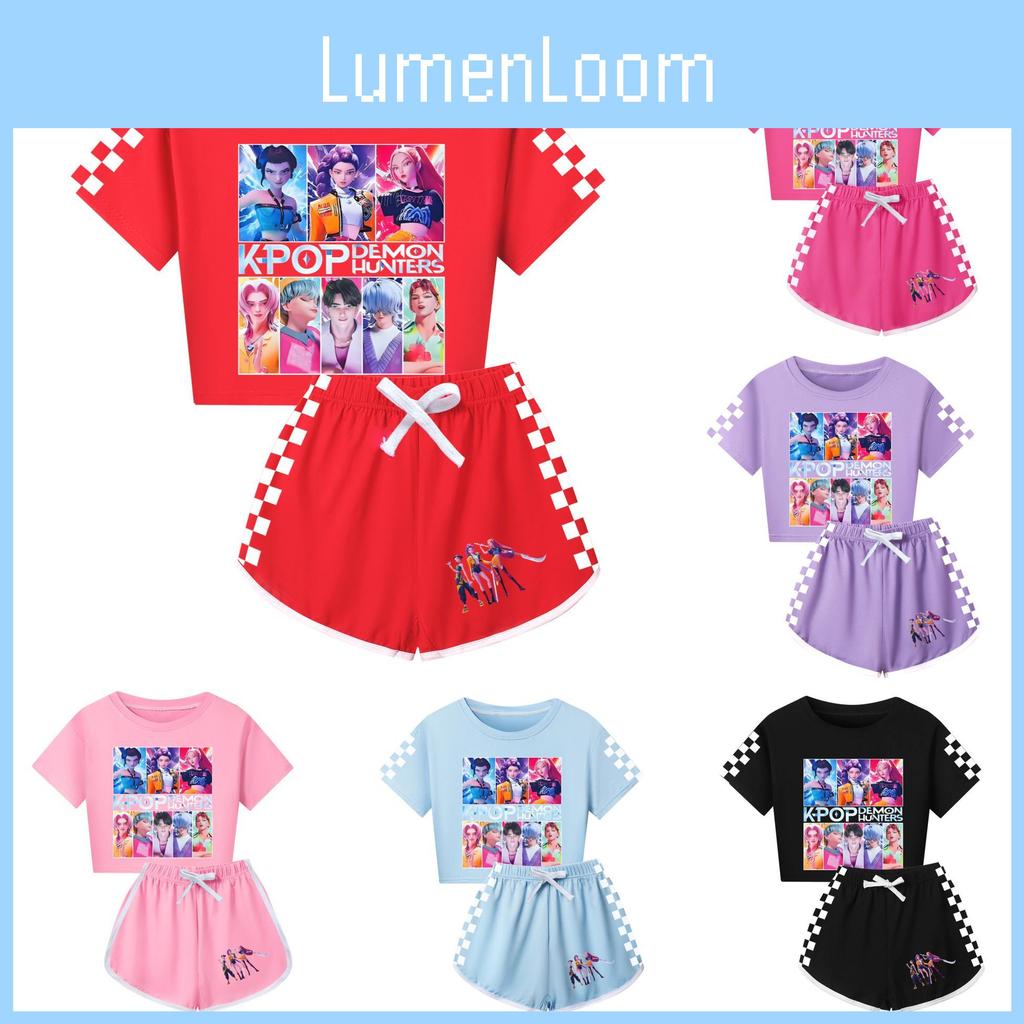 Kpop Cacciatori di Demoni Modello Bambini Manica Corta Pantaloncini Corti Set Pigiama Genitore-Figlio Per Bambini e Adulti