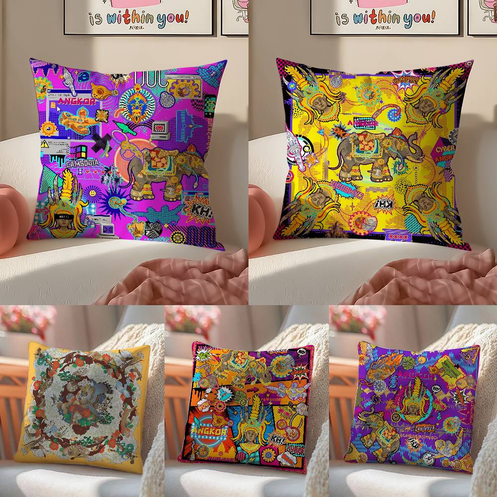 Oriental Classic Buddha Statue Print Pillow Case Anti-dustmite Pillowcase Invisible zipper silky short plush Sofa cushion cover