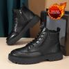 Winter High Top Warm Men's Leather Boots Black Velvet Anti Slip Thick Ankle Boots Thick Soled Wear-resistant Short Boots